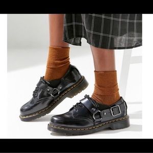 DR. MARTENS HENREE POLISHED SMOOTH LEATHER BUCKLE SHOES